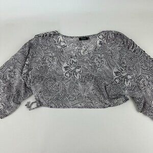 Buddha Blouse Womens One Size Black White Floral Crop Lightweight